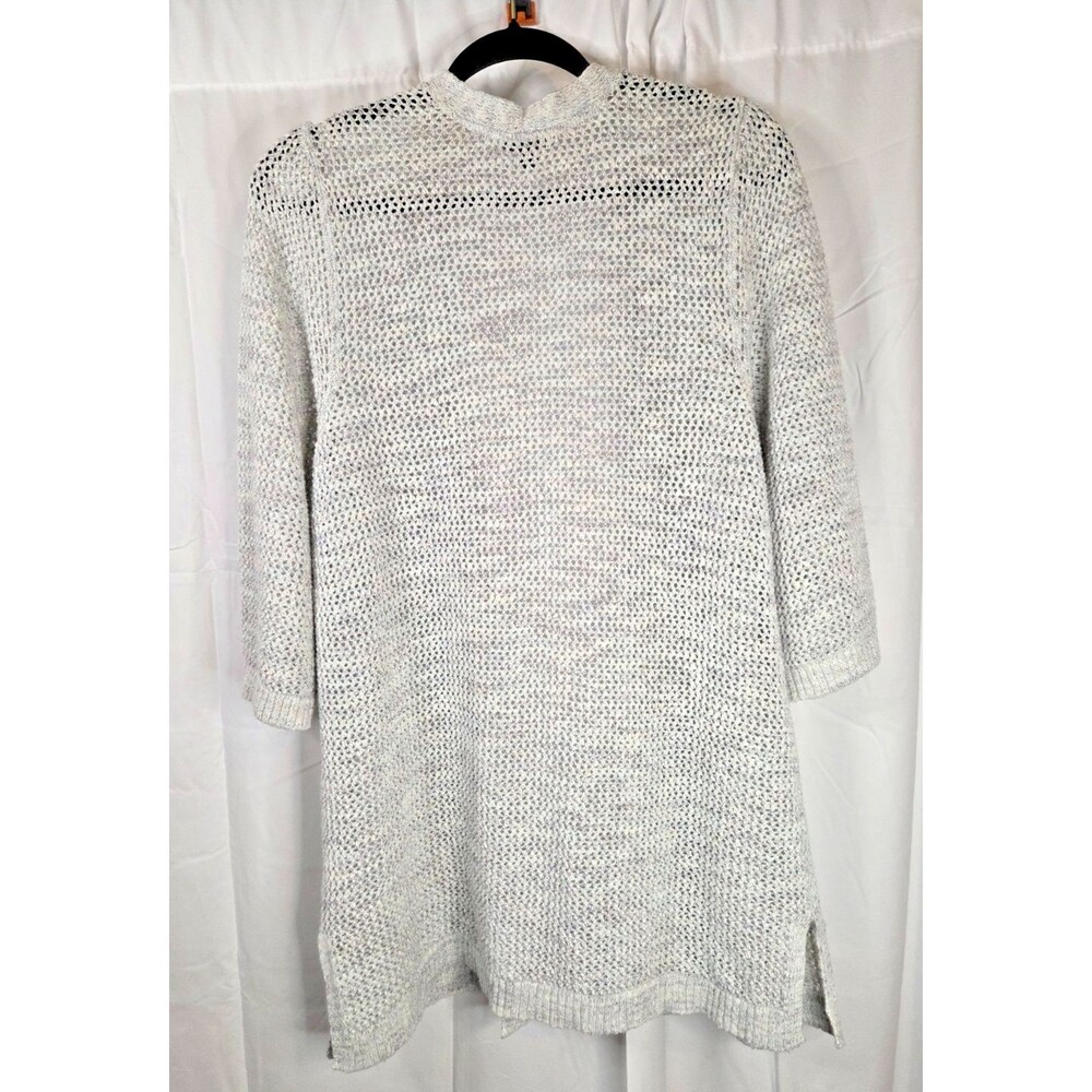 Talbots Open Knit Cardigan Womens Size LP Gray Marled Lightweight 3/4 Sleeve - Picture 8 of 8